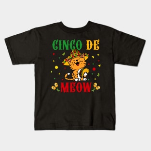 Cinco De Meow Shirt with Smiling Cat Taco and Sombrero Kids T-Shirt